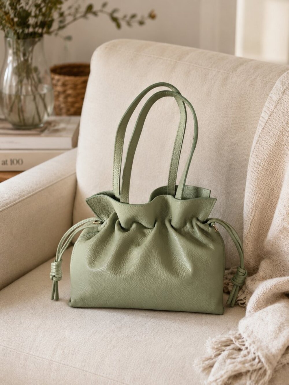 Green Italian Leather Crossbody Bag, Made in Italy